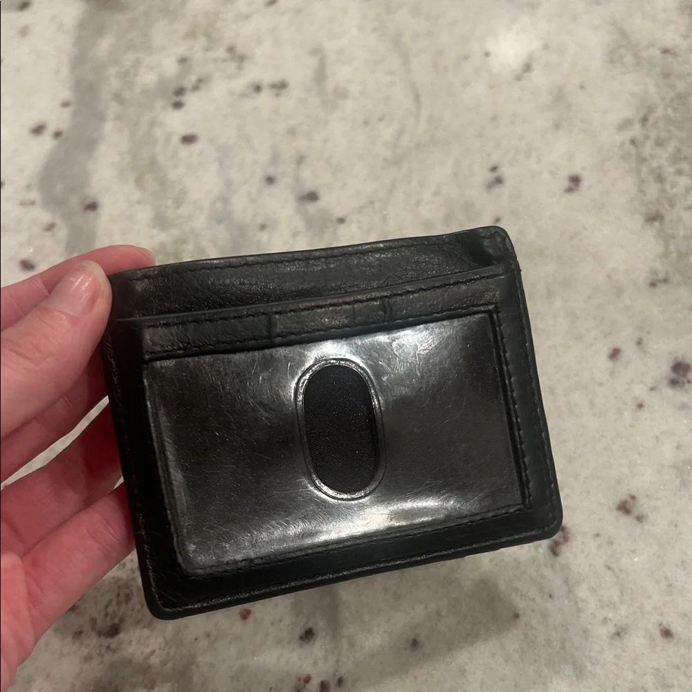 Black Leather Slim Wallet , card holder- ID slot, Card pockets 100% leather - Picture 5 of 6